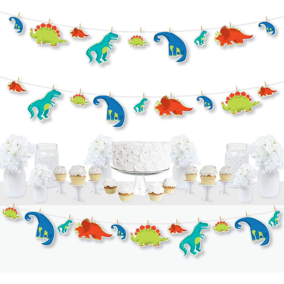 Big Dot of Happiness Roar Dinosaur - Dinosaur Danitorex Baby Shower Birthday Party DIY Decorations - Clothespin Garland Banner - 44 Pieces