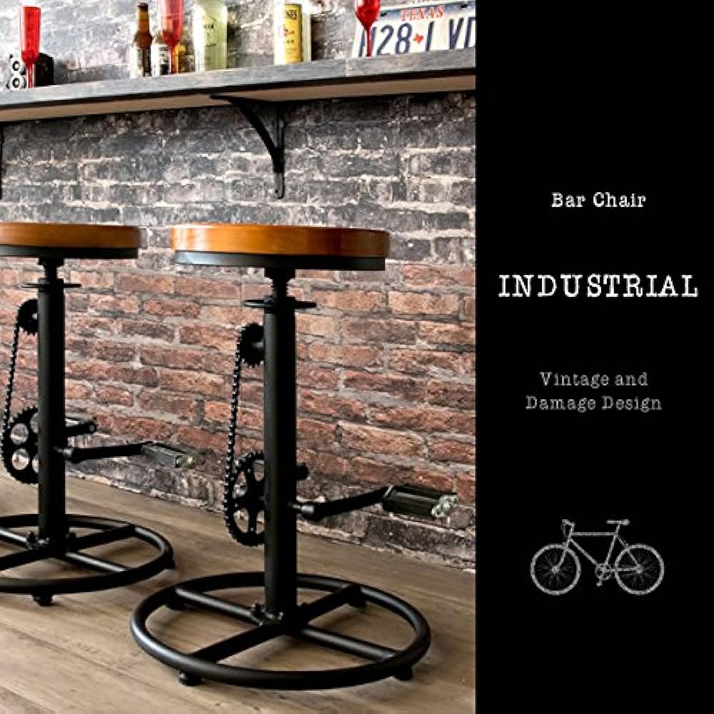 Miyatake Manufacturing Bar Chair INDUSTRIAL Width 46 x Depth 46 x Height 63~73cm Black Natural Wood Vintage Seat KNC-A819