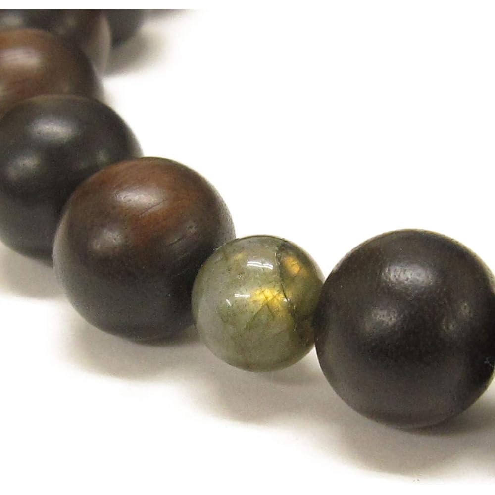 Prayer beads <Made in Japan> Men's striped ebony Labradorite Pure silk tassel Comes with a prayer bead bag Handmade prayer beads that can be used by all denominations Luxury Domestic prayer beads [Long-established prayer beads manufacturer founded over 8