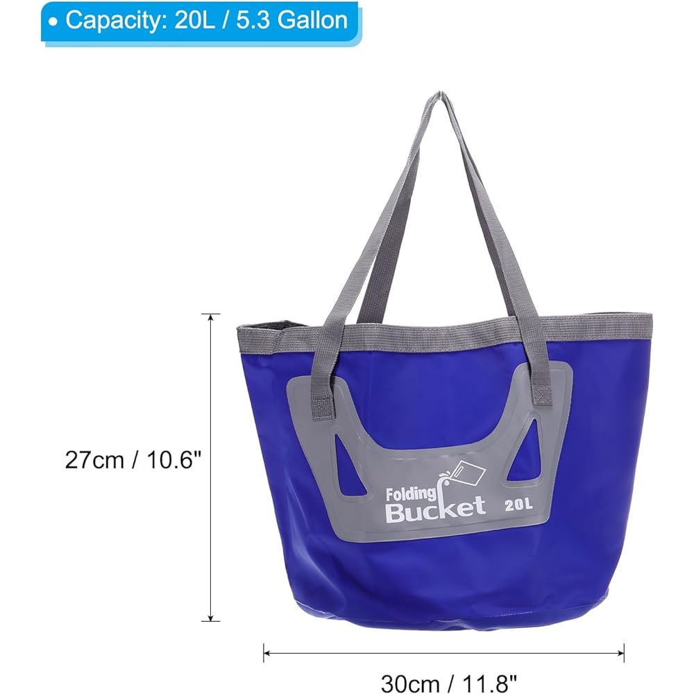 PATIKIL 5.3 Gallon 20L Collapsible Bucket Portable Collapsible Water Storage Container Basin for Outdoor Travel Camping Fishing Dark Blue