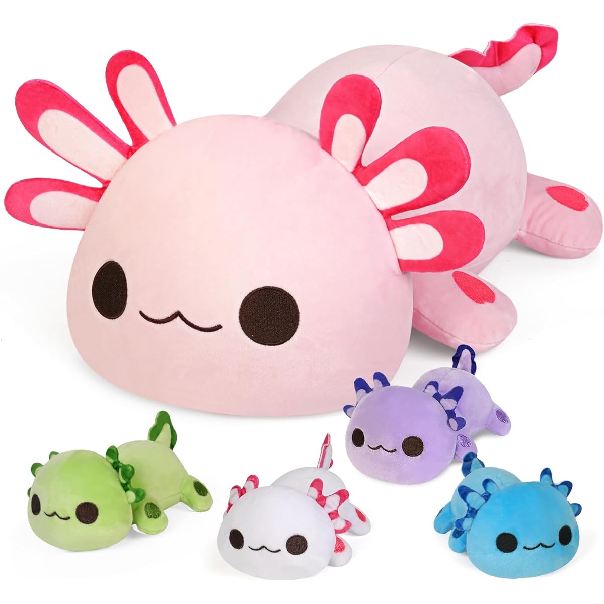 KMUYSL Axolotl Plush Toy for Kids Ages 3 4 5 6 7 8+ - Mama Axolotl with 4 Puppies in Baby Tummy, Cute Stuffed Animal, Great Christmas Birthday Gift for Baby/Toddler/Girl/Boy