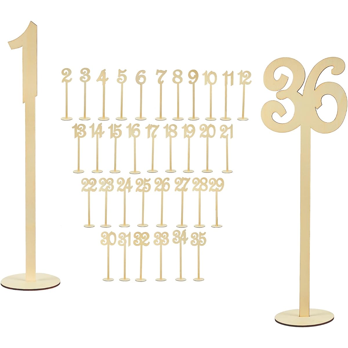 Wooden Table Numbers 1-36 Wedding Table Numbers with Sturdy Holder Base for Wedding Reception Banquet Cafe Restaurant Hotel Party