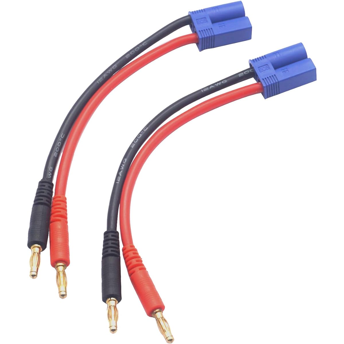 Vgoohobby EC5 Male Style Plug to 4mm Bullet Banana Connector Battery Charger Charging Cable Wire for RC Model Drone Helicopter Quadcopter Car, 15cm/12AWG, Pack of 2