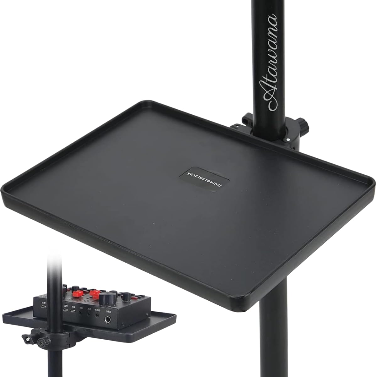 Universal Microphone Stand Tray Adjustable Microphone Stand Clamp-On Utility Shelf Rack Tray Holder for Music Sheets Live Streaming Concert Performance Karaoke Recording Music Stand Accessories