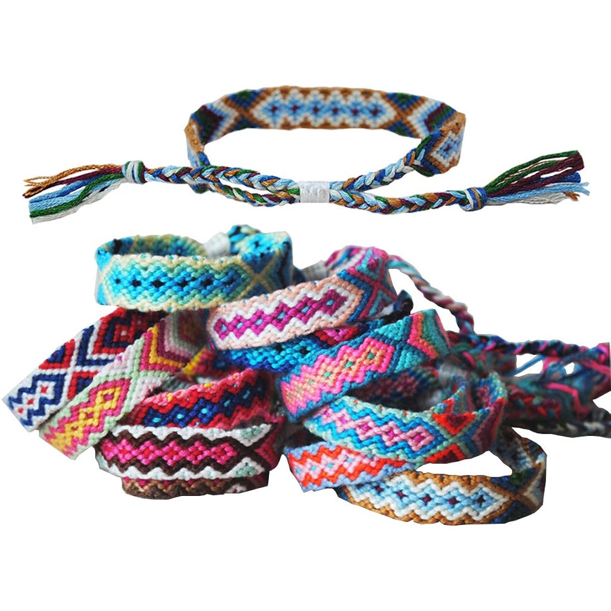 Tangser Nepal Friendship Bracelets with Slide Knot Closure for Women Kids Girls VSCO Girls Men Adjustable Mixed Colors Random (Pack of 12)