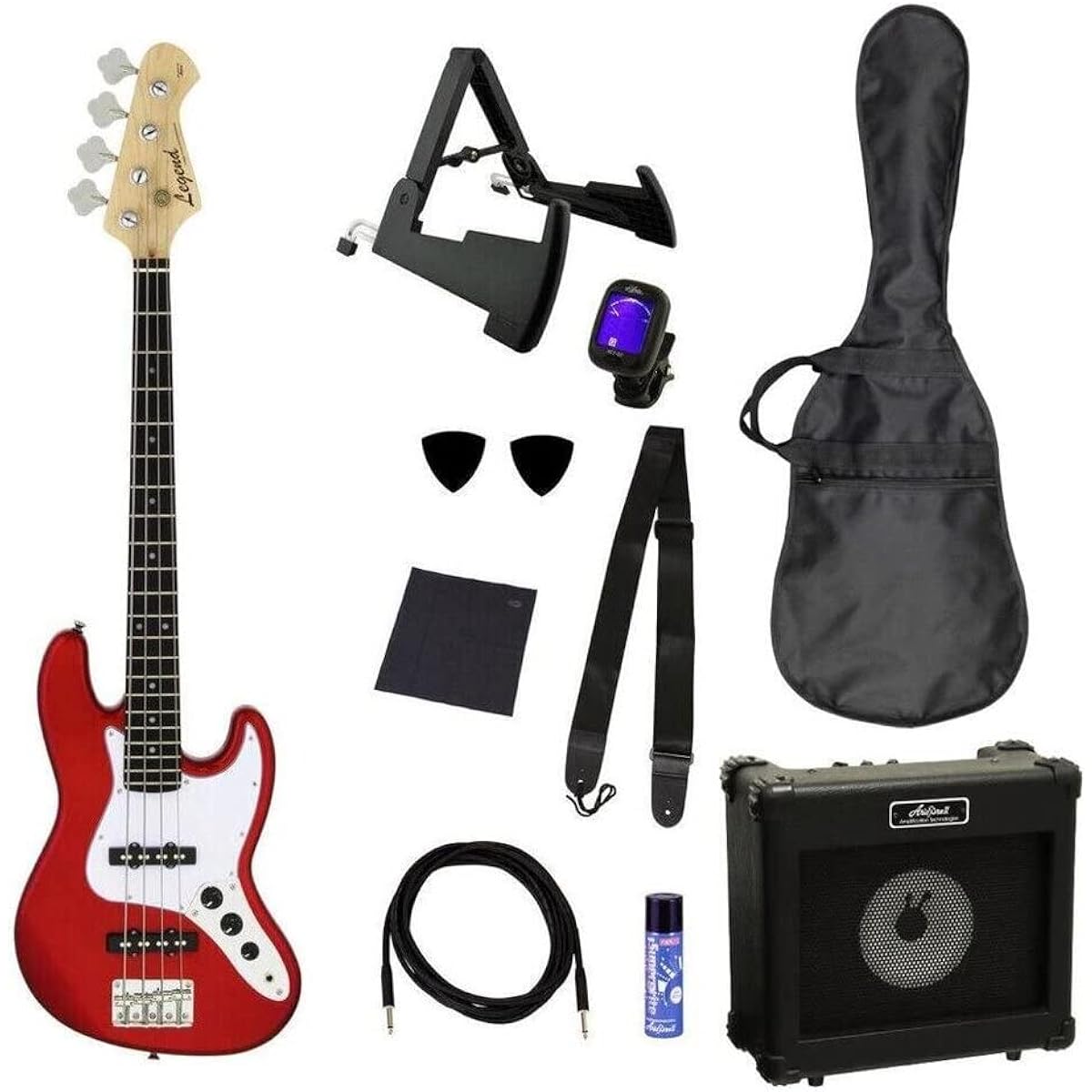 Legend LJB-MINI/CA (Candy Apple Red) Short Scale Mini Bass/Future Rock Star 10-Piece Set