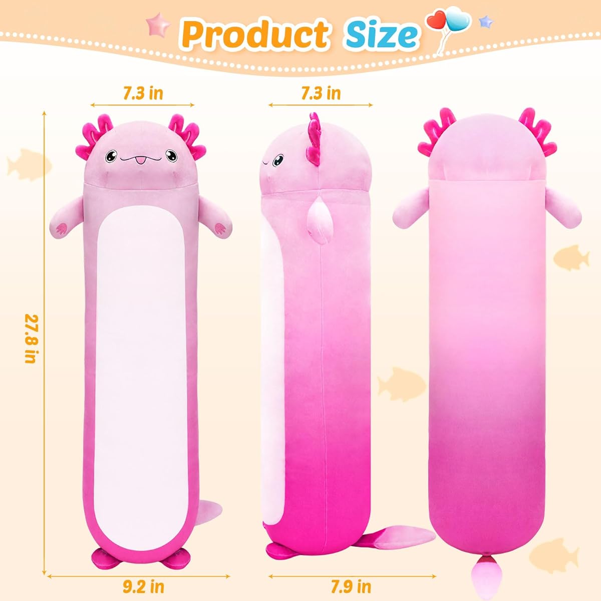 KMUYSL Axolotl Long Plush Pillow 28 Inch Soft Axolotl Stuffed Animal Cute Axolotl Plush Toy Cute Stuffed Animal Doll for Girls/Kids Christmas Birthday Gift Blue (Pink - 28 Inch)