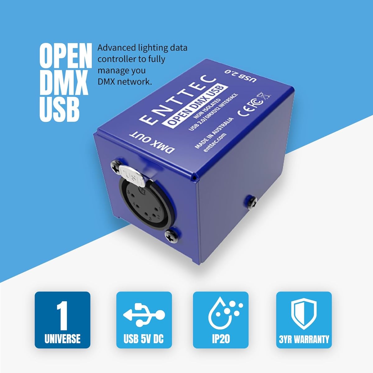 ENTTEC 70303 Open DMX Interface & SIRS-E 70029 5P Male to 3P Female Adapter (Bundle)