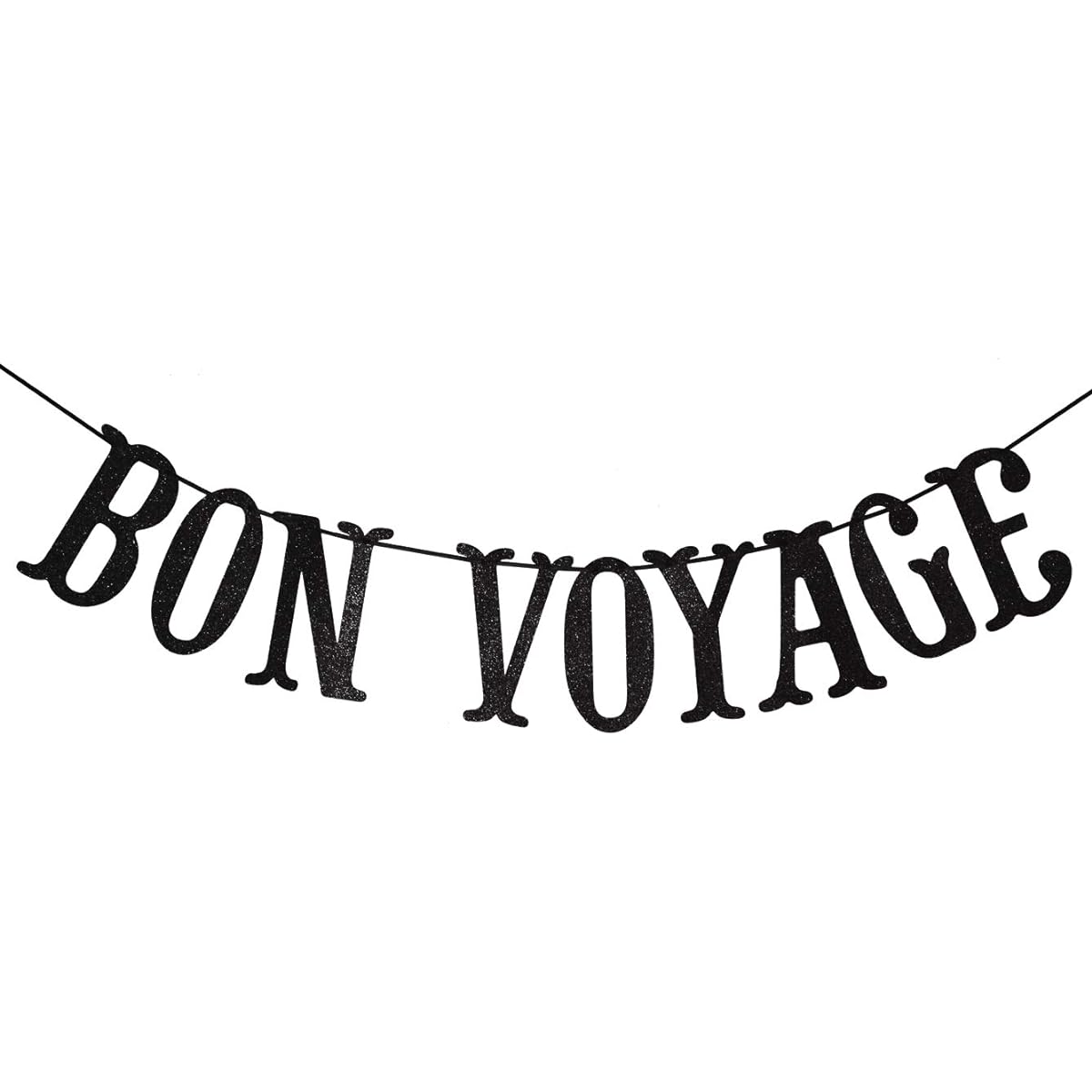Bon Voyage Party Banner, Adventure Await, Going Out, Housewarming, Retirement, Party Decoration, Sign Bunting (Black Glitter)