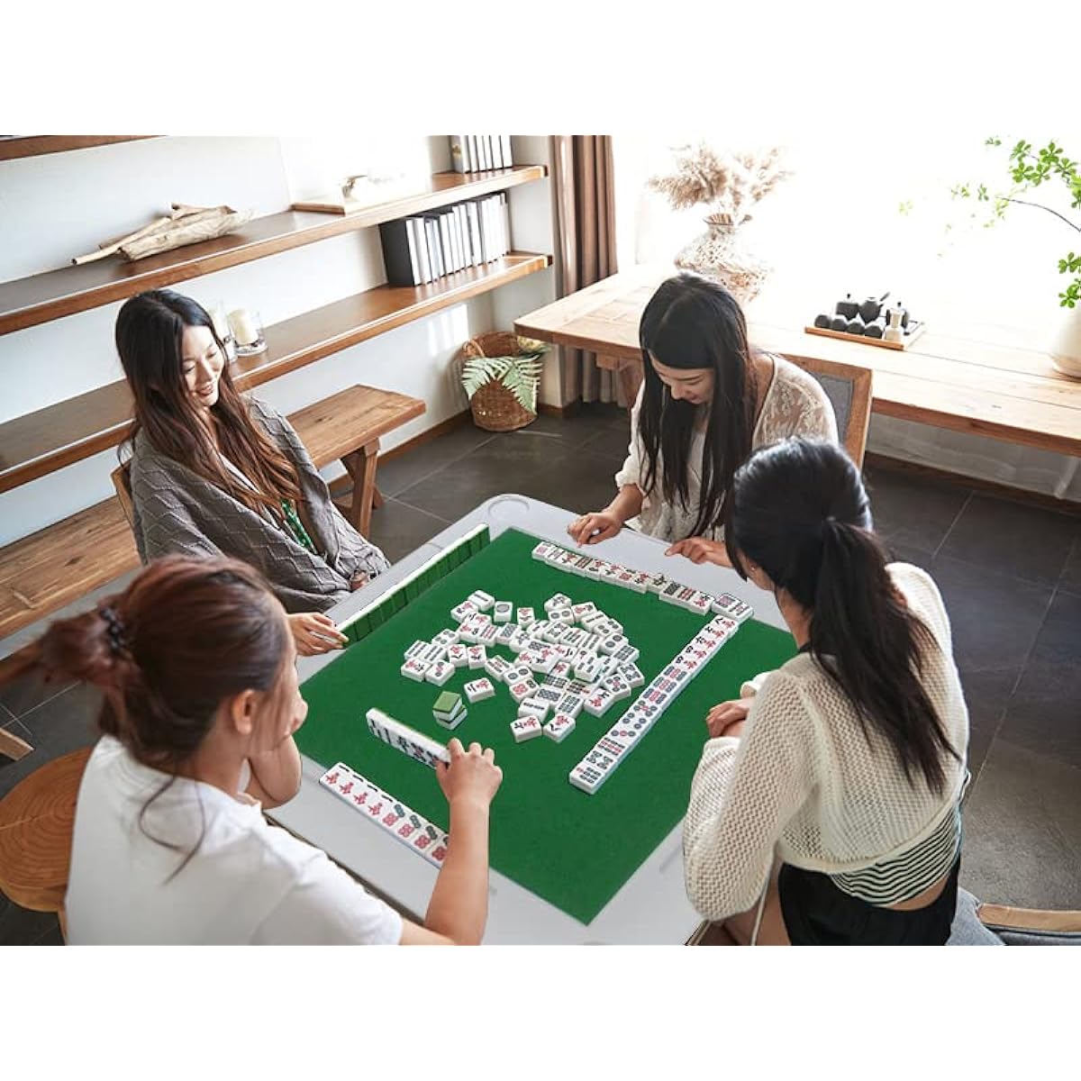 35.4 Inch Mahjong Table Foldable Square 4 Player Card Table Portable Poker Table 4 Cup Holders & 4 Chip Grooves Foldable Game Puzzle Table Table Games Domino Games Board Games for Camping