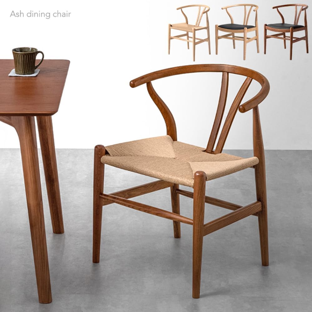 Gen of Tansu Dining Chair Ash Solid Wood Bentwood Frame with Arms Natural Wood Scandinavian Modern Simple Brown x Paper Cord 80500013(87352)