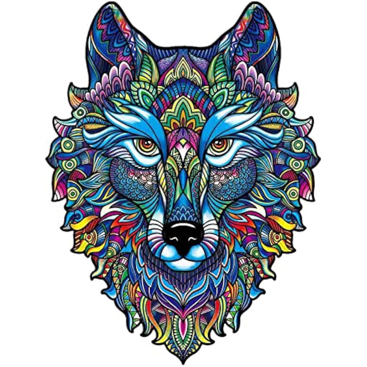 Eco Wooden Animal Wolf Puzzle - Unique Colorful Jigsaw Puzzle for Adults and Kids