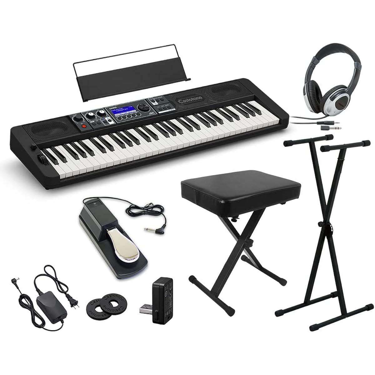 CASIO CT-S500 61-key keyboard with stand, chair, headphones and pedal set Casio