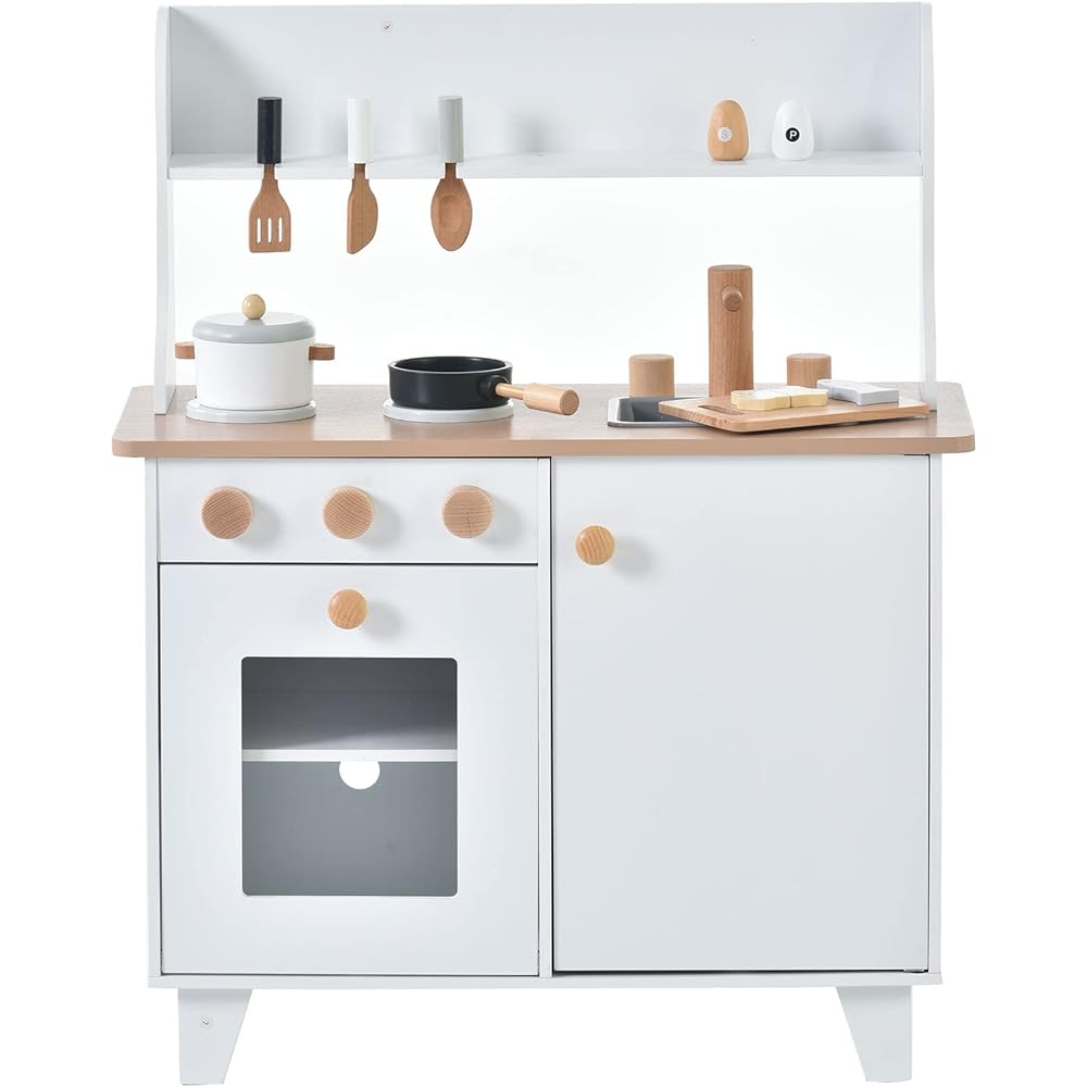 [OSJ] [Tested to comply with Food Sanitation Law] Play house kitchen play set, wooden kitchen, assembly type, stovetop mini kitchen, cooking utensils included, accessories included, copycat kitchen, educational toy, children's storage toy, kids, baby, pr