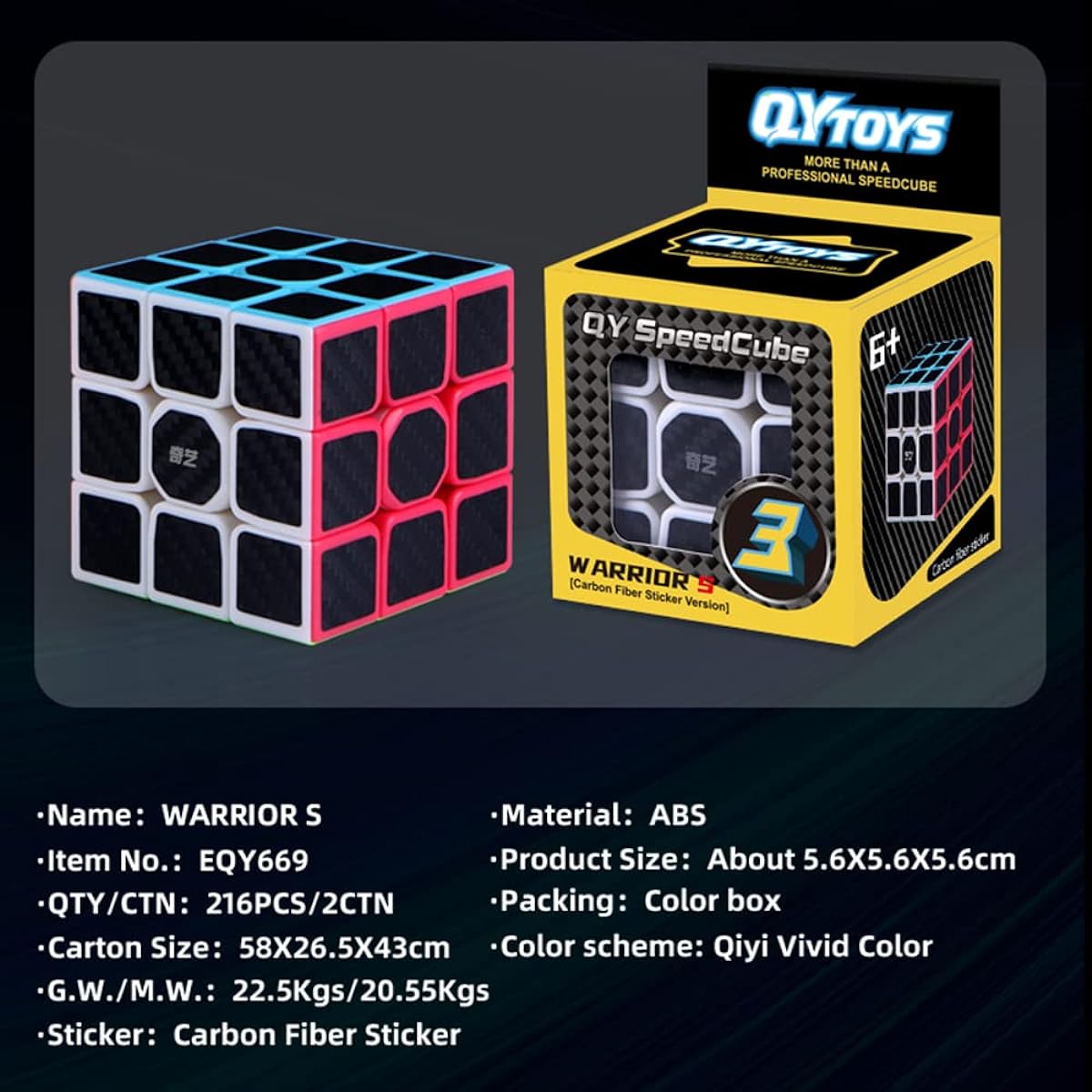 Bukefuno QY Warrior W 3x3 Puzzle Cube Carbon Fiber QY Warrior W 3x3 Upgraded Fiber Version Magic Speed Cube