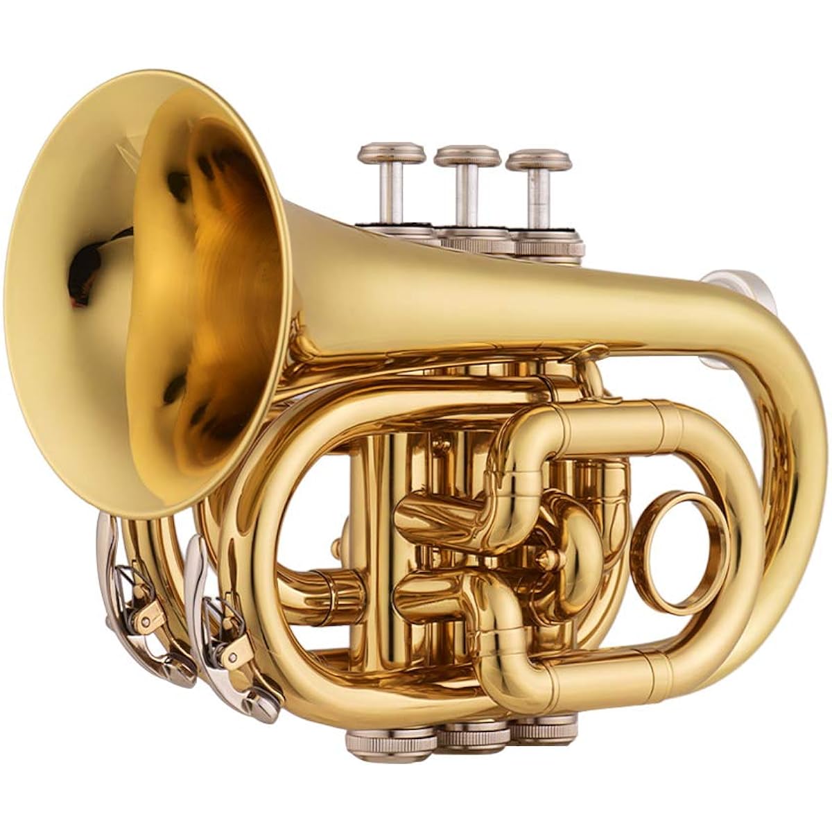 Brass Trumpet, Funien Trumpet Mini Pocket Trumpet Bb Flat Brass Material Mouthpiece Wind Instrument with Glove Cleaning Cloth Carrying Case