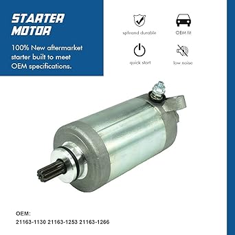 Starter Motor 1988-2011 Kawasaki ATV KLF220 KLF250 Bayou Replacement OE # 21163-1130 21163-1253 21163-1266 12V CCW9 Spline Shaft