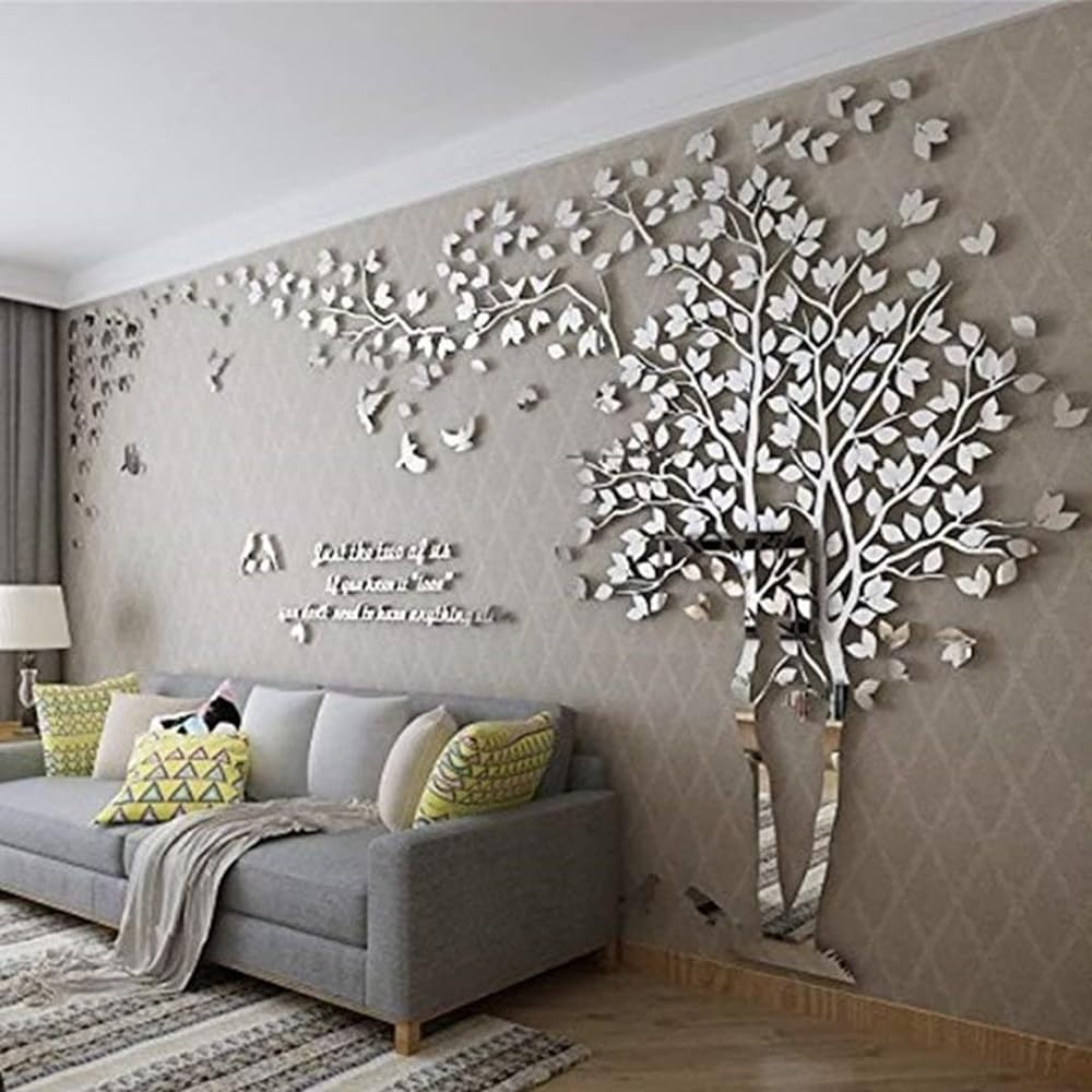Wall Sticker 3D 3D DIY Tree Wall Sticker Wall Sticker Acrylic Wall Sticker Stylish Wall Sticker Living Room Bedroom Room Decoration Living Room Bedroom Tough Waterproof Wall Decoration Green Right Side XL-400*200cm