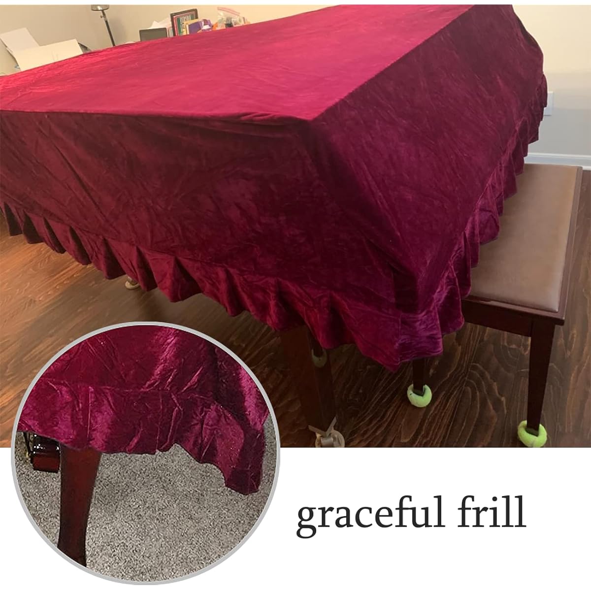 J&C Grand Piano Cover 220G Thick Pressed Cloth Golden Velvet 5ft 5ft 8ft 6ft 7ft 8ft Dustproof Anti-Static Universal Cover Violet Purple 5~5ft