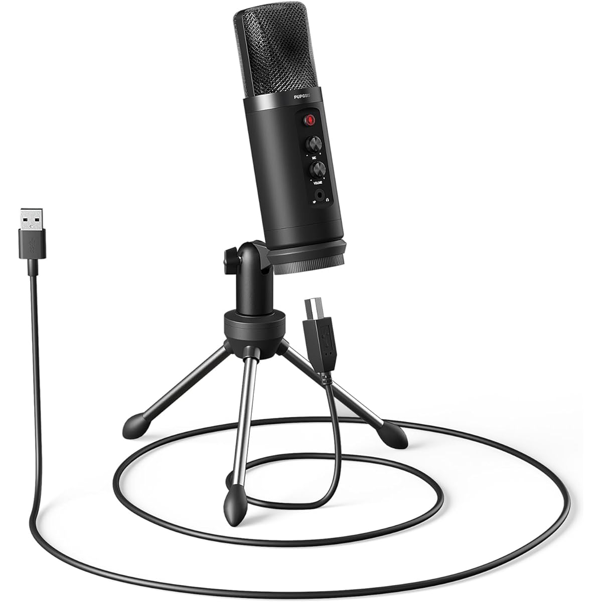 P PUPGSIS USB Plug and Play Computer Microphone Condenser Microphone with Quick Mute Tripod Stand Noise Cancellation Gain Control for Streaming Discord Twitch Podcast Video