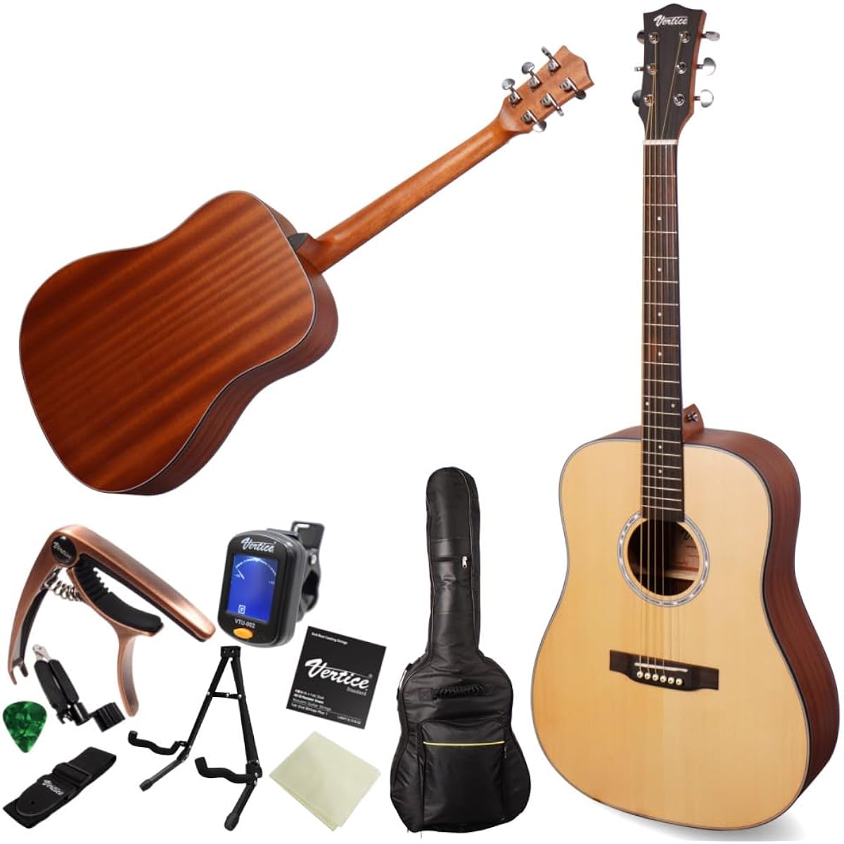 Vertice Acoustic Guitar 11 Piece Beginner Set 41 Inch Dreadnought Type VTG-41 Suitable for Beginners to Advanced Users Guitar Beyond Imagination Vertice