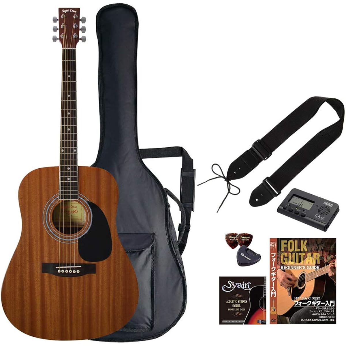 Sepia Crue Acoustic Guitar Beginner Introductory Value Set Western Type WG-10/N Natural