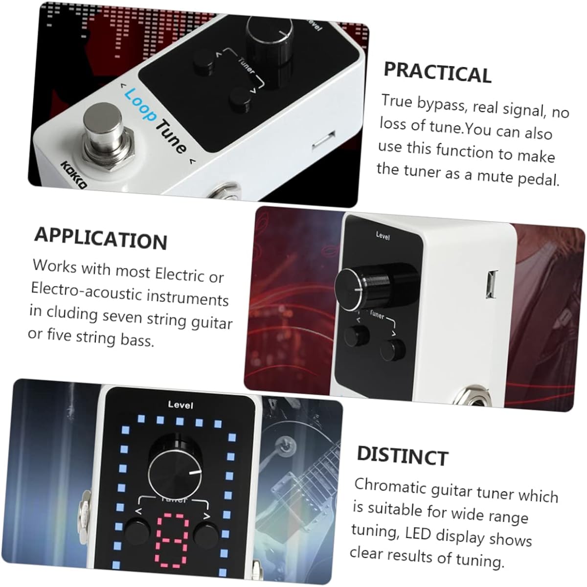 SWOOMEY Guitar Effects Single Block Effect Pedal Auto Pedal Tuner Guitar Looper Effect Pedal True Bypass Effect Pedal Automatic Musical Instrument White