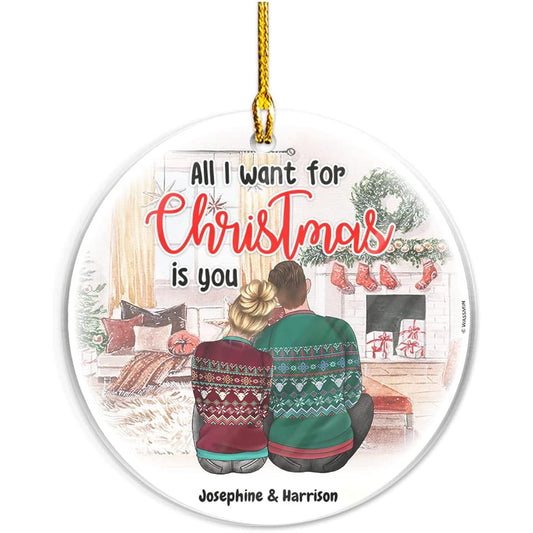 Wassmin Personalized Christmas Couple Ornament Customized All I Want for Xmas is You Acrylic Plastic Ornament 2021 Gift for Newlywed Couples 1 Year of Marriage Together Newlywed Tree Decorations