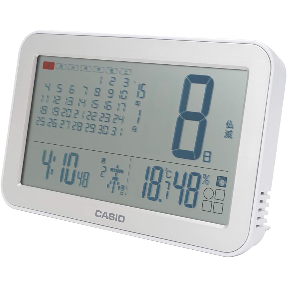 CASIO Wall Clock Radio Silver Digital Rokuyo Temperature Humidity Calendar Display Can Be Used as a Stand IDC-800J-8JF
