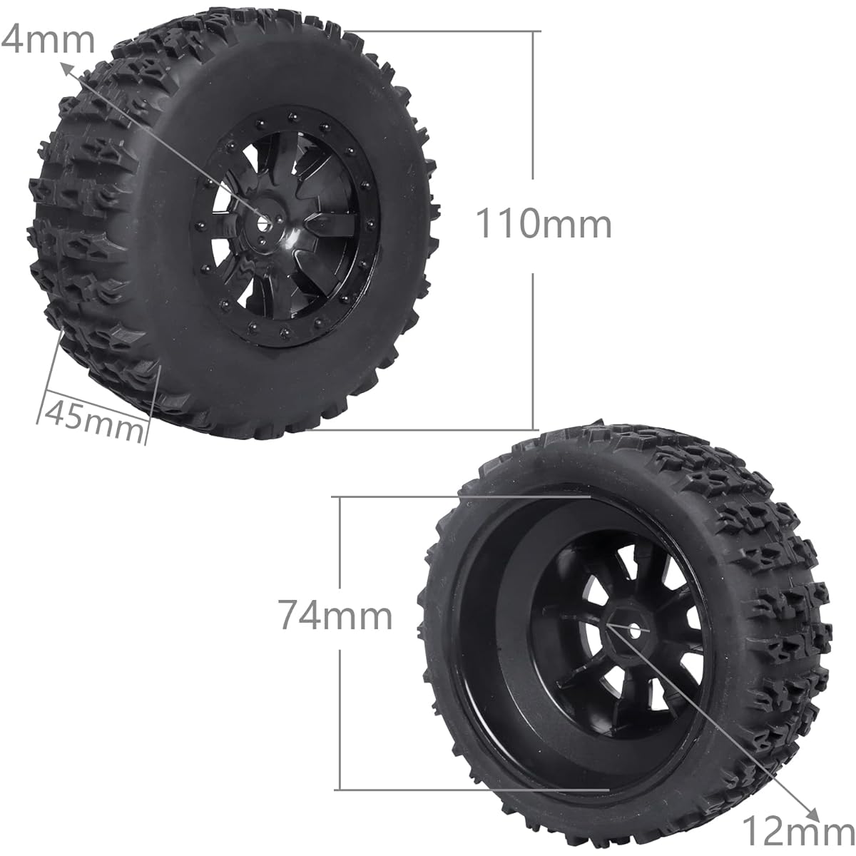 RC Wheel Set Tire and Wheel Rim Set of 4 for 1:10 RC Short Course Truck Slash 4x4 2WD VKAR 10SC HPI Losi SCT Redcat Blackout SC (Style A)