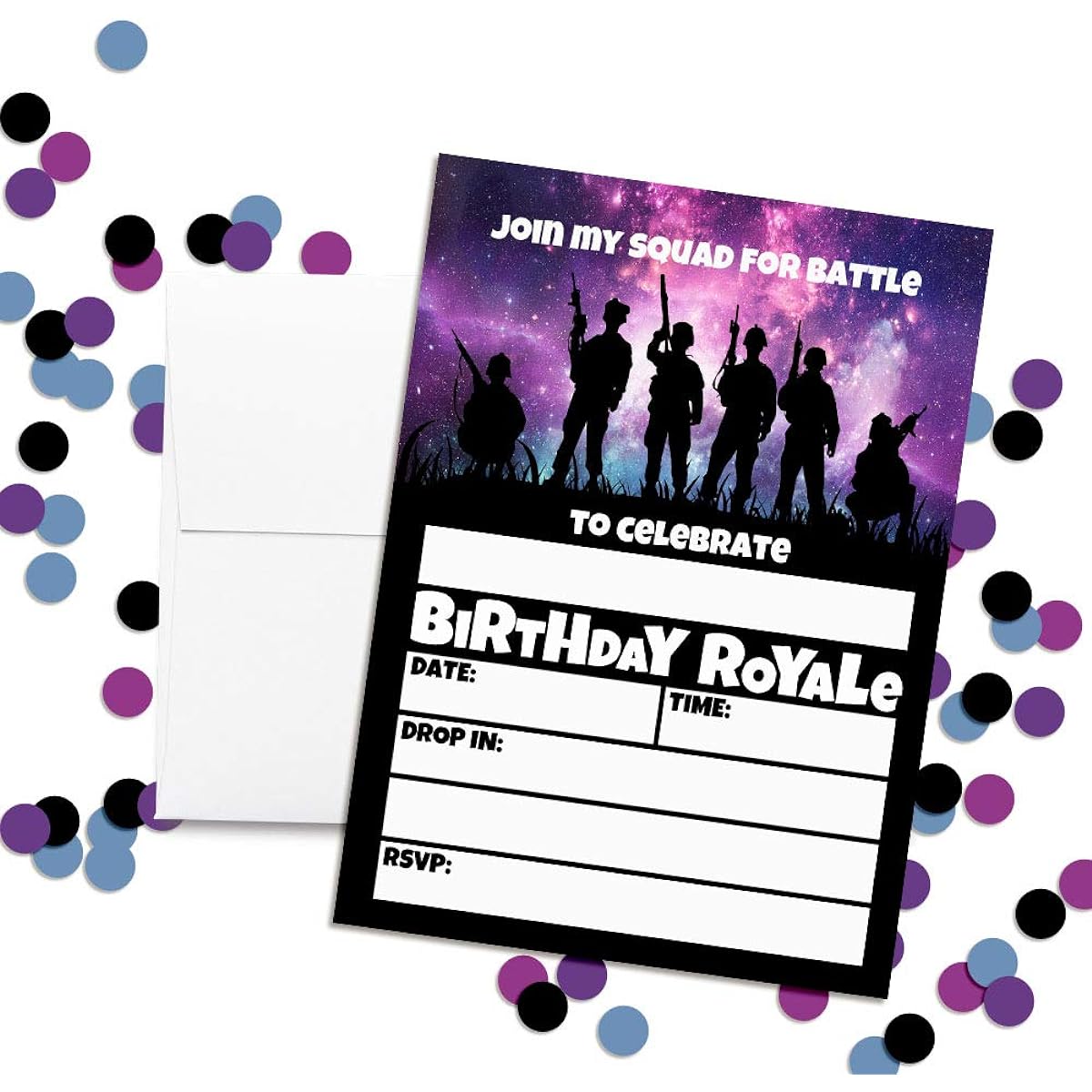 AmandaCreation Galaxy Fort Battle Video Game Birthday Party Invitations 20 Pieces 5"x7" 20 on Cards with White Envelopes Video Game Party Supplies