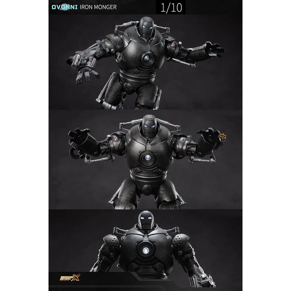 Ovonni 9" LED Iron Monger Iron Man Series Toy Exquisite Painting 20 Joints Collector Action Figure Light with Chest and Eyes