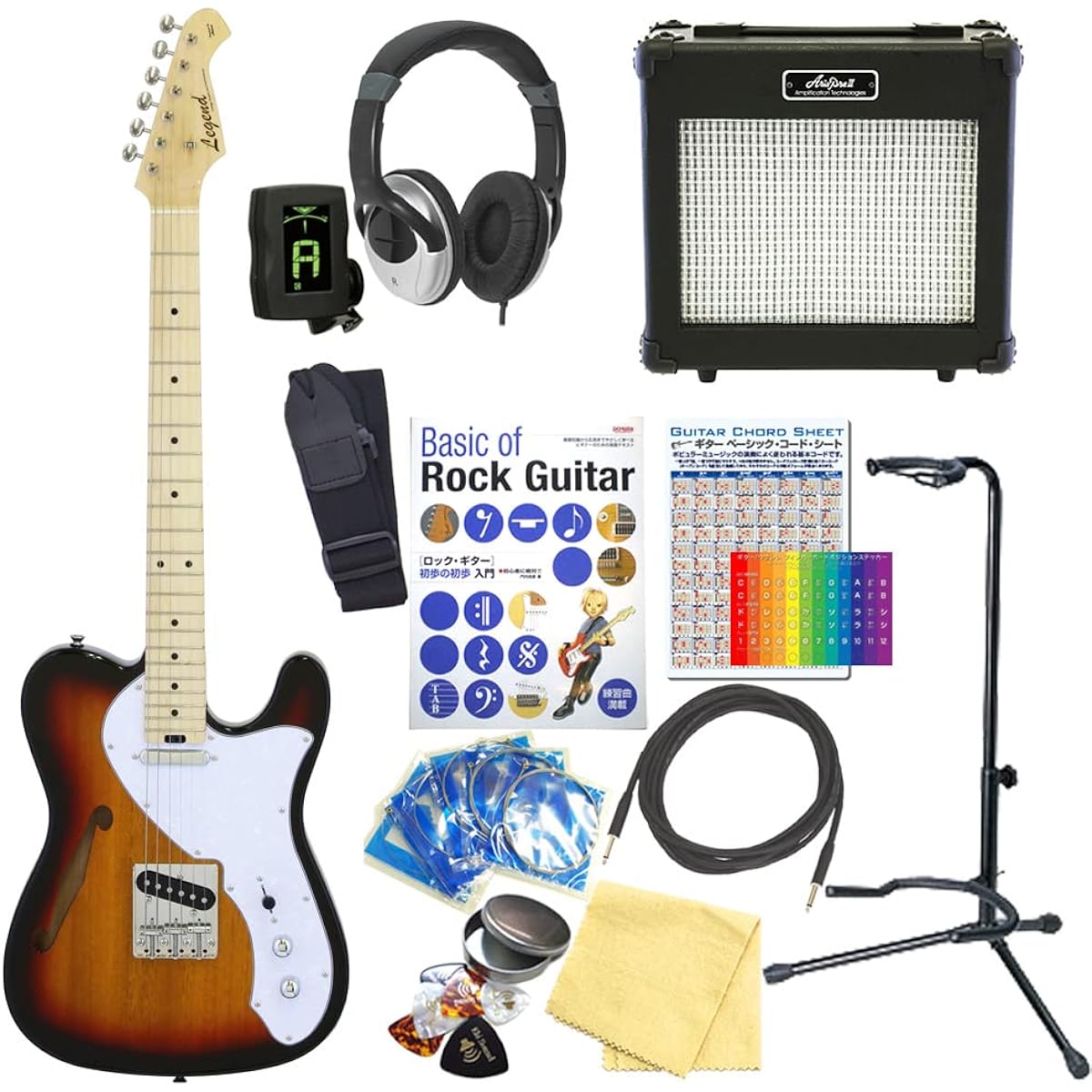 Electric Guitar Beginner Set Telecaster Thinline Type 15-Piece Set Legend LTE-69TL 3TS