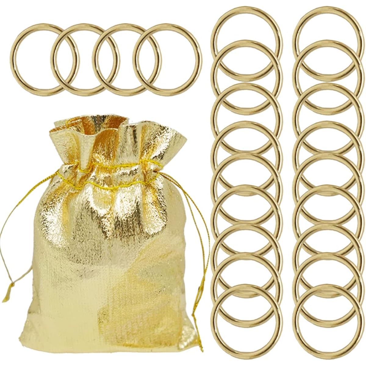 AWEELON 24pcs Gold Round Power Rings Game Figure Display Dream Catcher Rings with Gold Cloth Bag