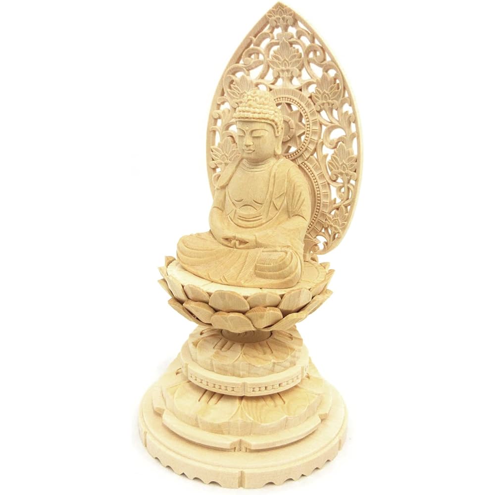 Kurita's special Buddha statue [Tathagata] Amida Nyorai Seated statue 2.0 dimensions (total height 18.5 cm, width 10 cm, depth 9 cm) Grass halo round base High quality wood carving made of cypress wood 6082