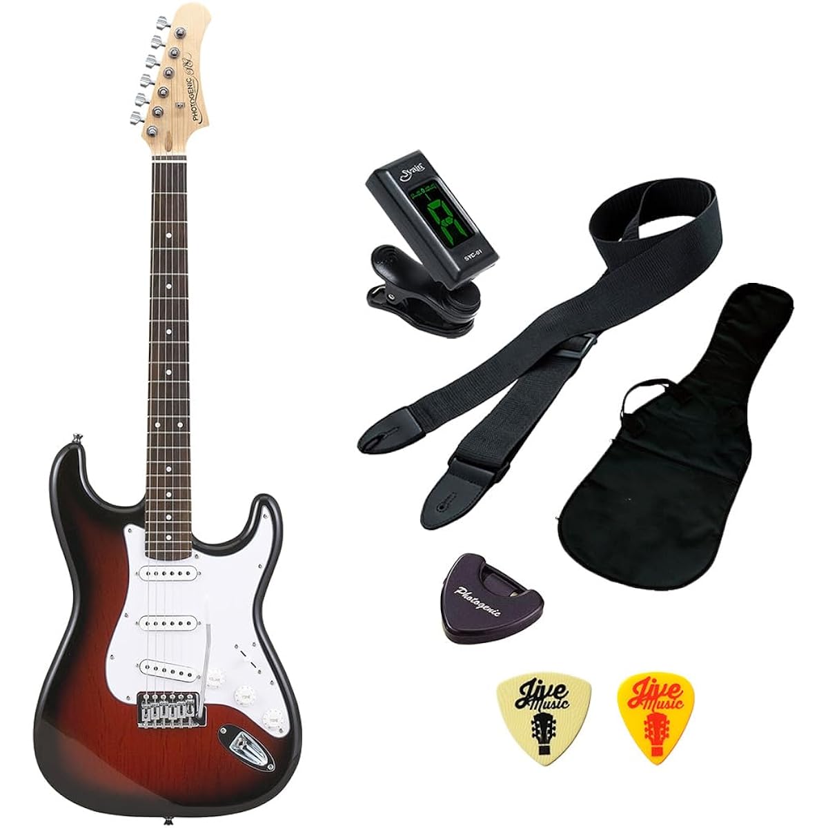 Electric Guitar Beginner Set 6 Pieces PhotoGenic ST180 Metallic Red Stratocaster Type
