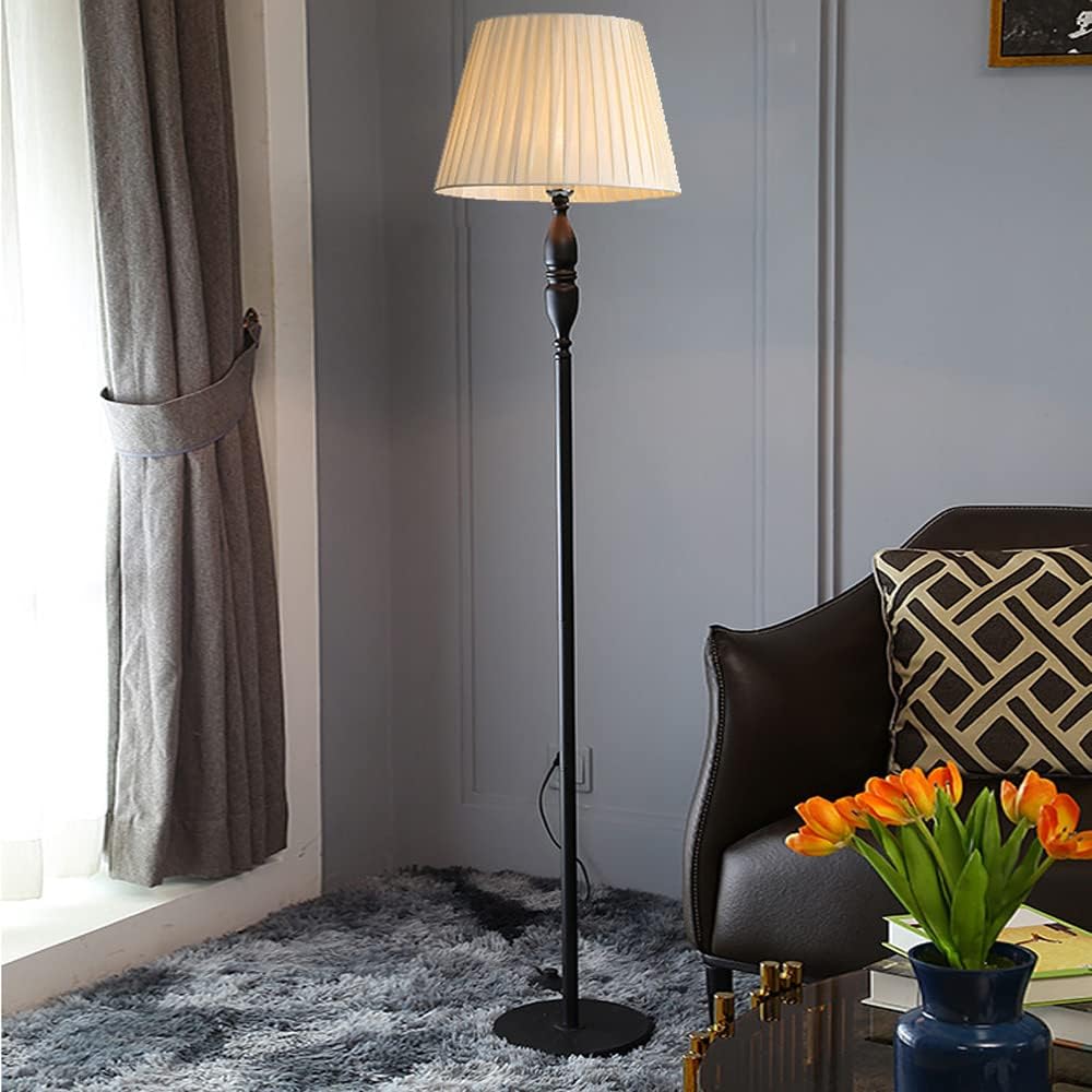 hofphd Floor Stand, LED Compatible, Fabric Shade, Floor Lamp, Floor Light, Base E26, Fabric, White/Black, 1 Light, For Study, Bedroom, Living Room, Indirect Lighting, Lighting Fixture (A+Black)