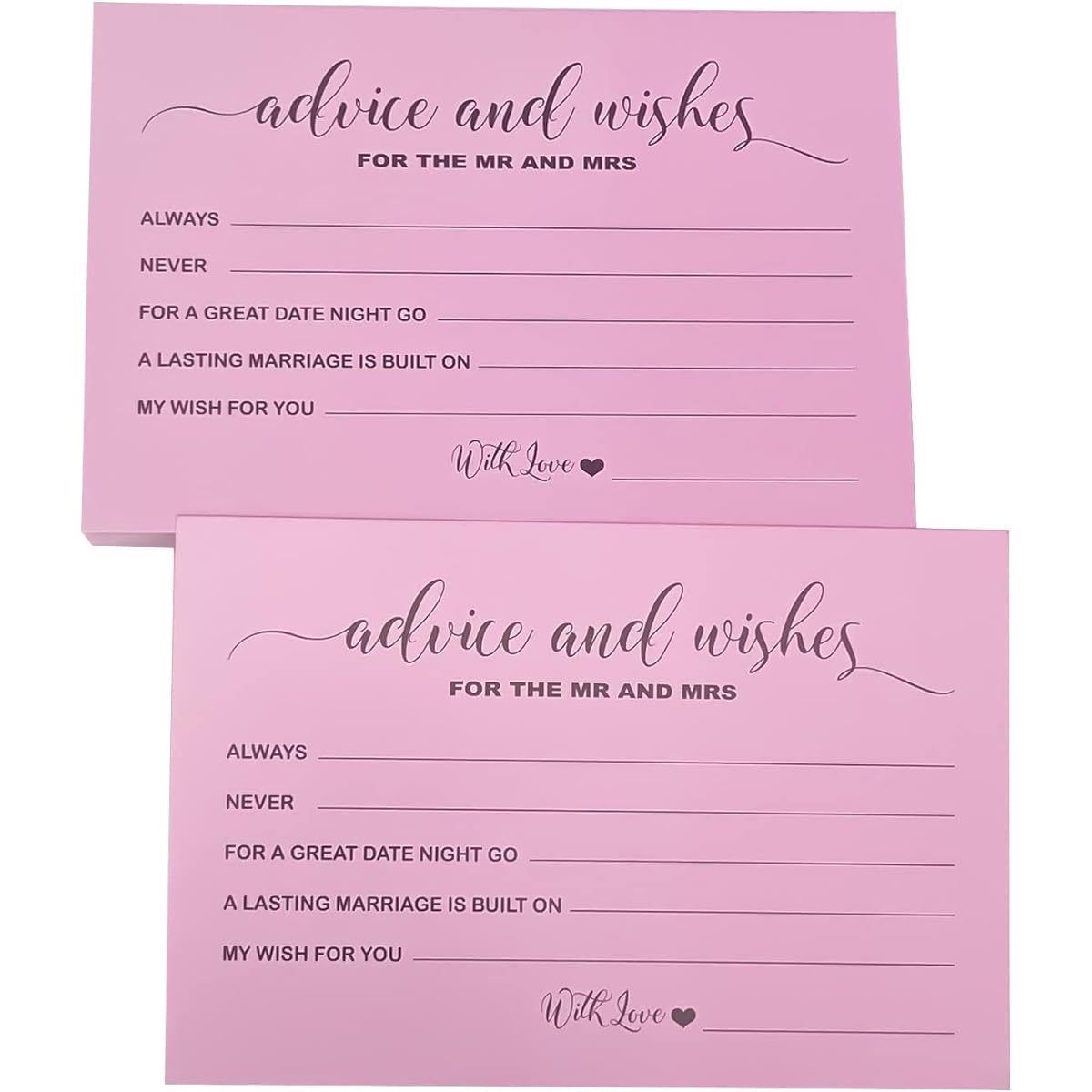 RXBC2011 Wedding Advice and Well Wish Cards Mr and Mrs Bride and Groom Newlywed Bridal Shower Game Notes Marriage Advice Pack of 50 Pink