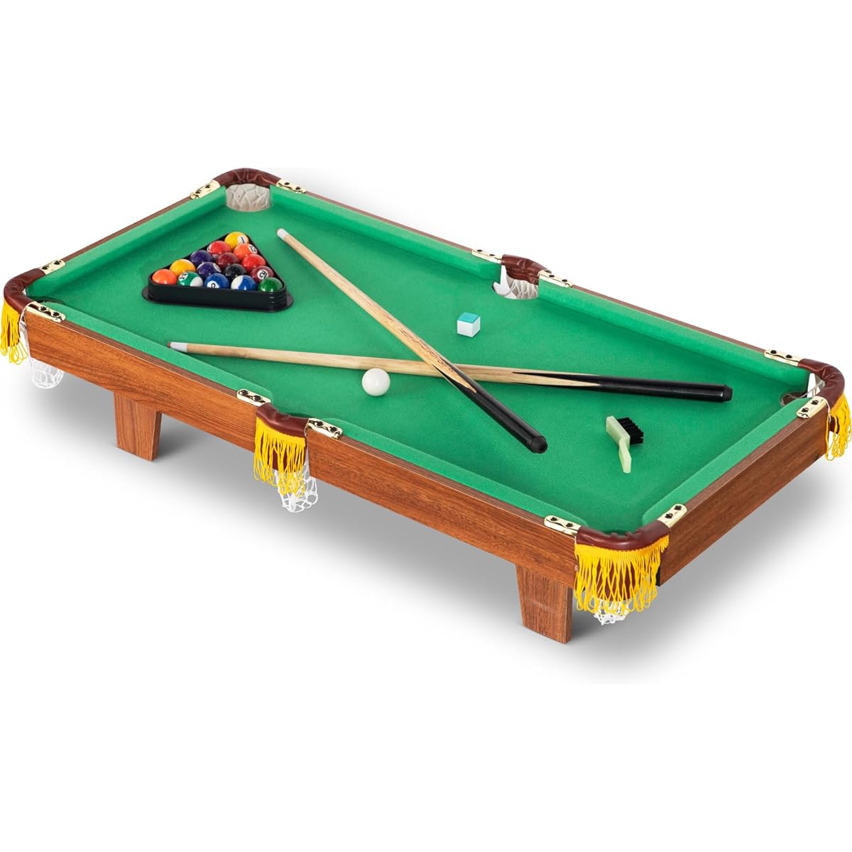 RayChee 36 Inch Mini Tabletop Pool Set Portable Billiard Game Game Ball Stick Chalk Brush Triangle for Family/Office/Party