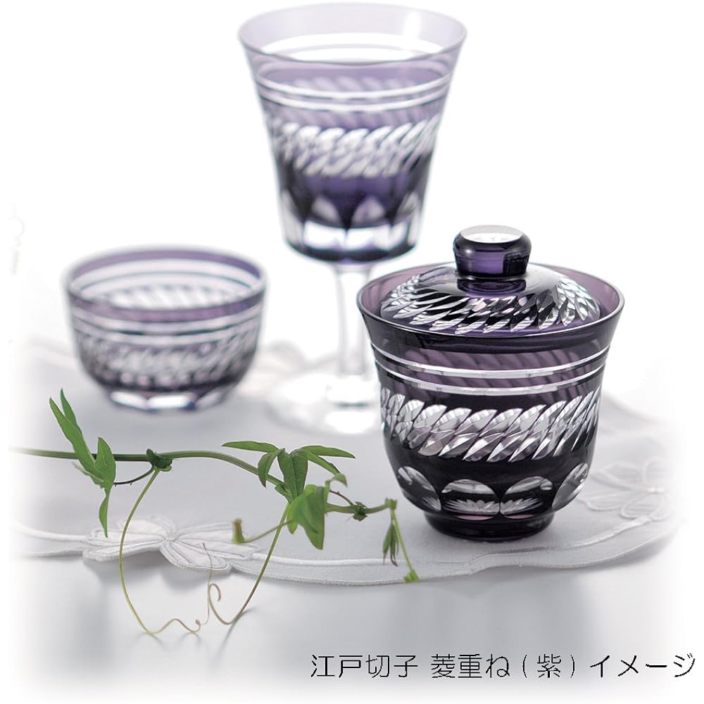 Pair of Edo Kiriko diamond-stacked tumblers (in wooden box), purple 01-634-1