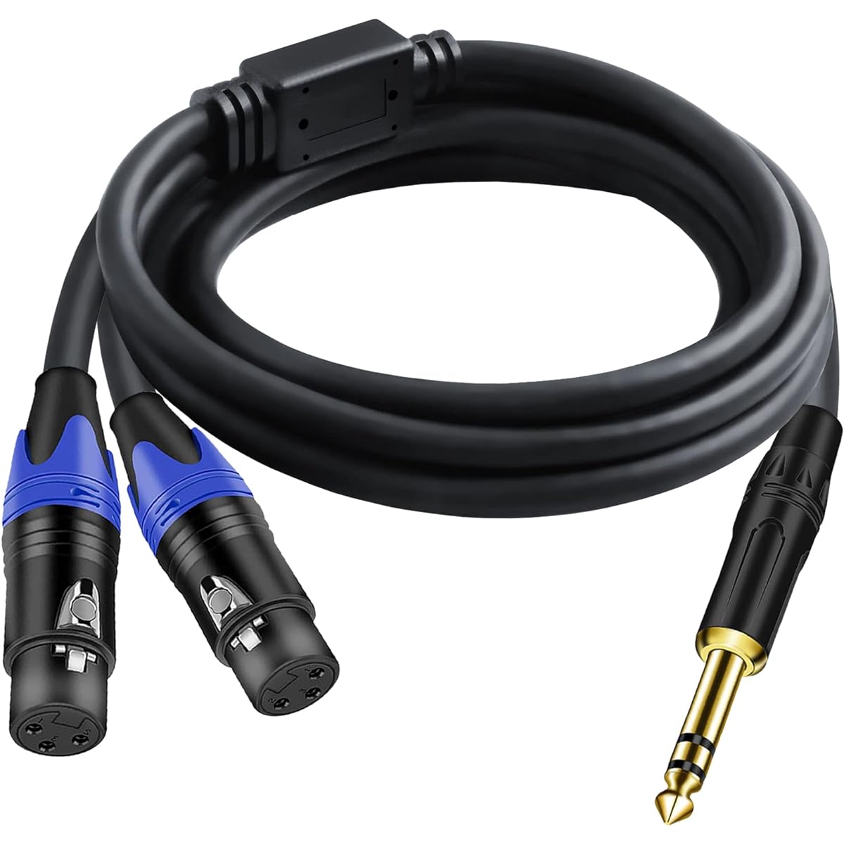 Dual Female XLR to 1/4" (6.35mm) TRS Stereo Male Plug Y Splitter Cable Unbalanced 2-XLR Female to Quarter" Adapter Patch Cord 11.8"