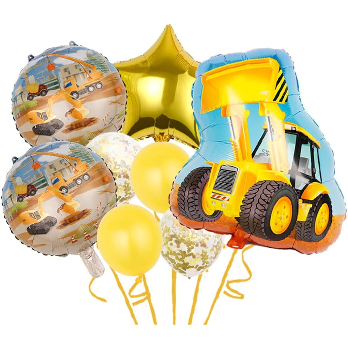 TENNYCHAOR 8pcs Construction Truck Birthday Party Balloons for Bulldozer Theme Baby Shower Birthday Party Decorations