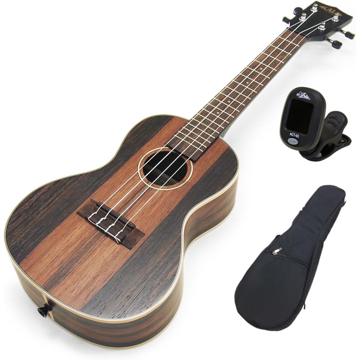 KALA Kala Ukulele KA-EBY-C Concert with Clip Tuner Striped Ebony Body (US Brand) (Deep Ebony Tone) (u)