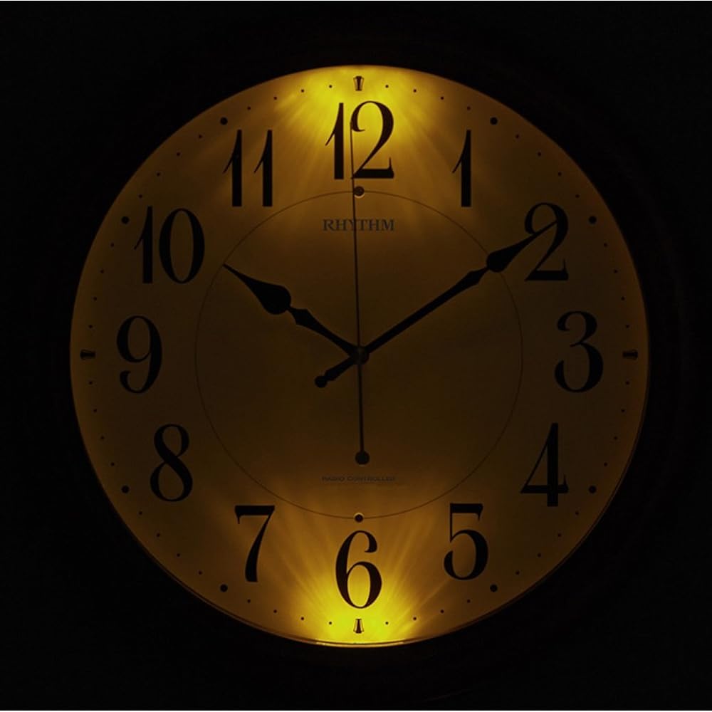 RHYTHM Wall Clock Radio Clock Analog Dark Light Automatic Lighting Wood Brown (Semi-Gloss Finish) ф33.7x5.4cm Pure Light M25 4MYA25SR06 Brown