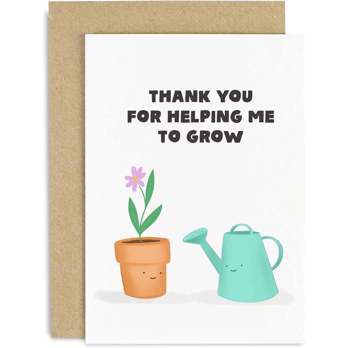 Old English Co. Cute Thank You Cards for Teachers - "Thank For Helping Me To Grow" Watering Can and Flower End of Year Card for School Teachers/Mentors/Student Tutors | Blank Inside, Envelope Included