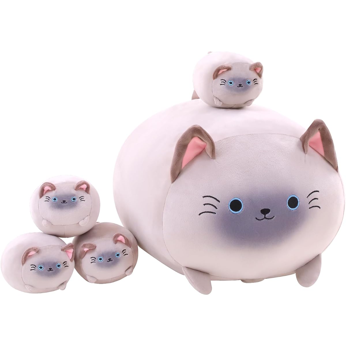 TOYSYM Siamese Cat Plush Toy, 4 Baby Siamese Cats, Belly Stuffed Animal, Huggable Cartoon, Cuddly Body Pillow Gift, for Girls and Boys