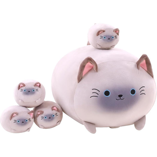TOYSYM Siamese Cat Plush Toy, 4 Baby Siamese Cats, Belly Stuffed Animal, Huggable Cartoon, Cuddly Body Pillow Gift, for Girls and Boys