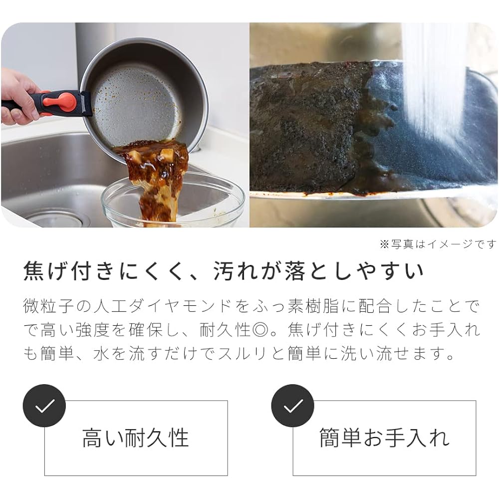 iMedia Frying Pan 3 Piece Set 24cm Deep 20cm Detachable Handle IH Compatible Diamond Coated Pan Diamond Processing Removable Handle Easy to Clean Non-Stick Stir-Fry Pot Navy