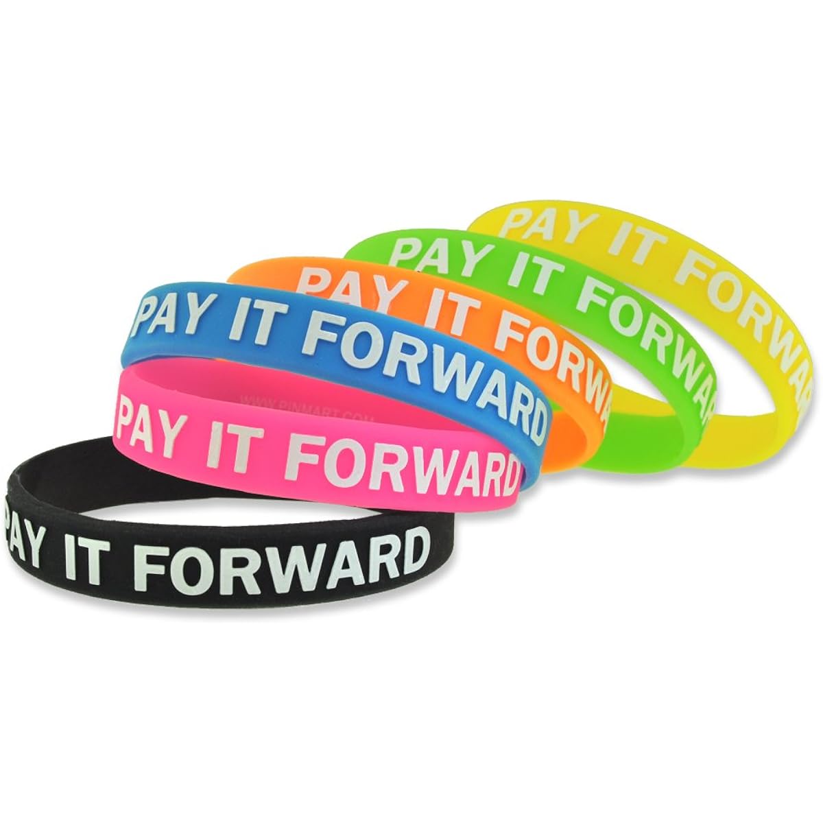 PinMart Pay It Forward Silicone Rubber Bracelets (6 Color Pack)