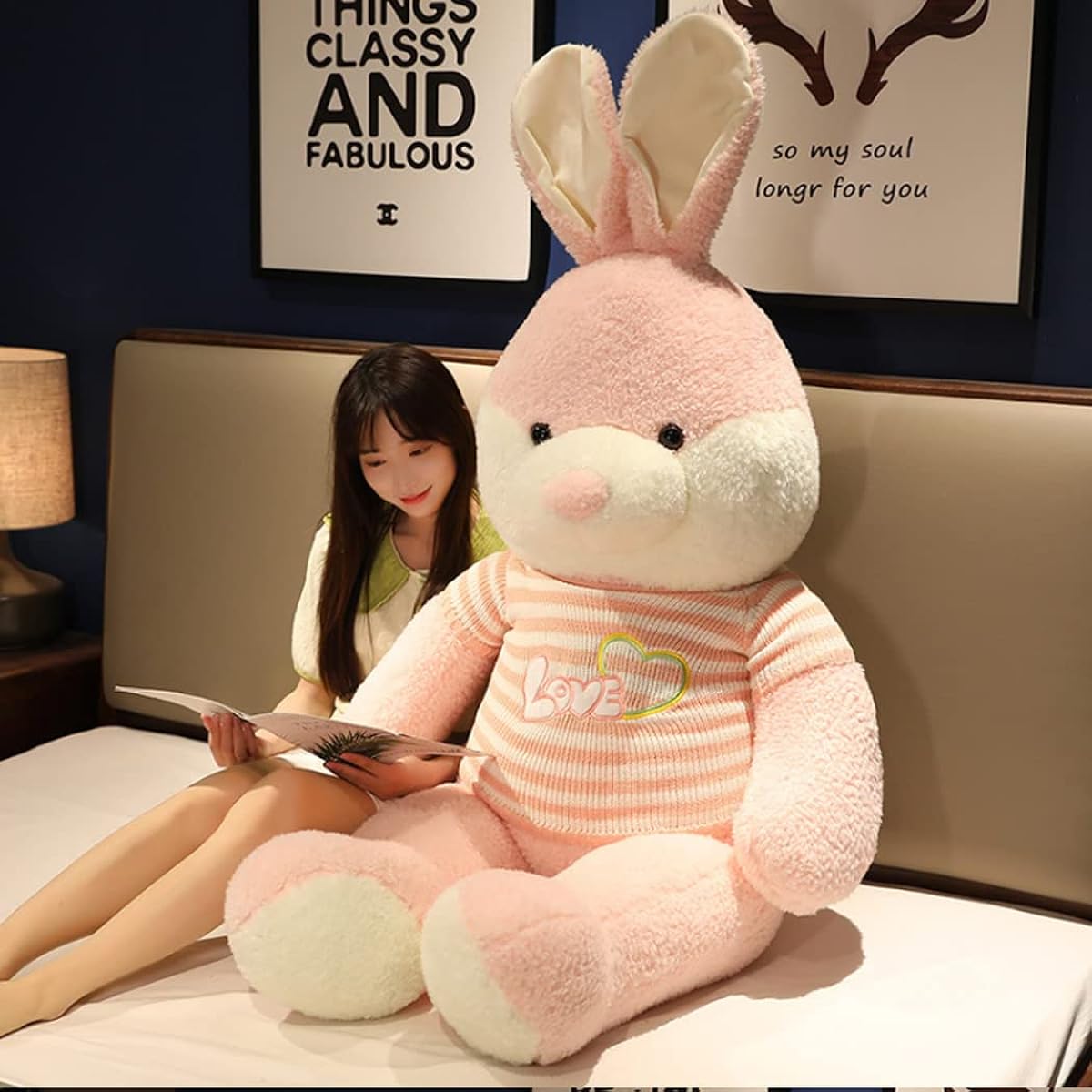 MILEE Plush Rabbit Large Rabbit Cute Plush Rabbit Girl Toy Girlfriend Gift Fluffy Body Pillow (160cm, Pink)